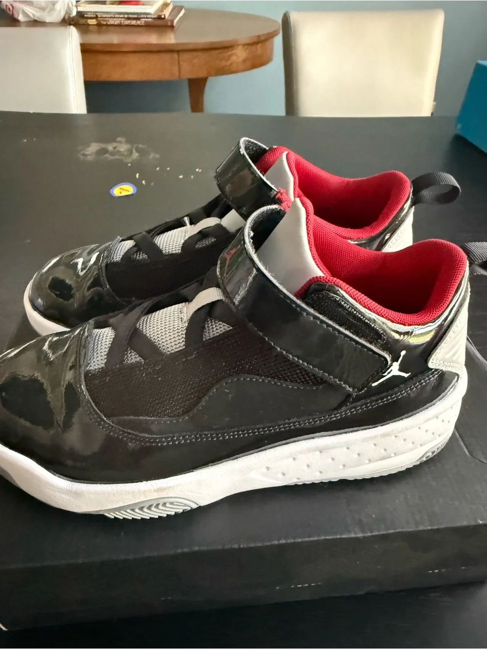 Jordan Kids Black and Red Velcro High-Top Sneakers